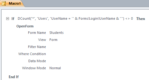 Microsoft Access macro with SQL injection vulnerability